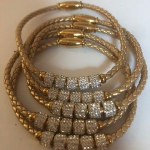 Soft Woven Woman’s Goldtone Bangles With Cubic Zirconia Accents